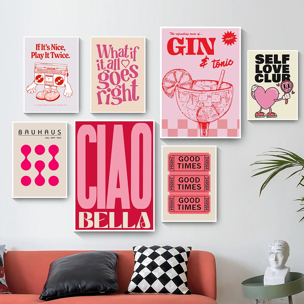 Photography Angle - Simplicity Vintage Pink Cartoon Print Canvas