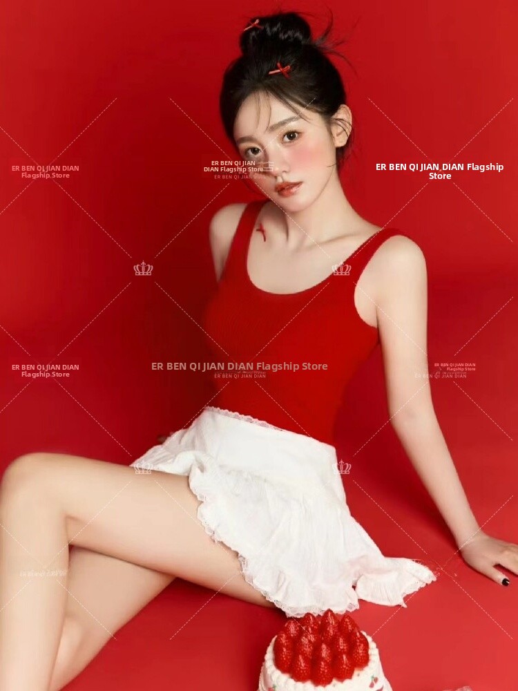 Photography Studio - Red Birthday Theme Photography Clothing Korean